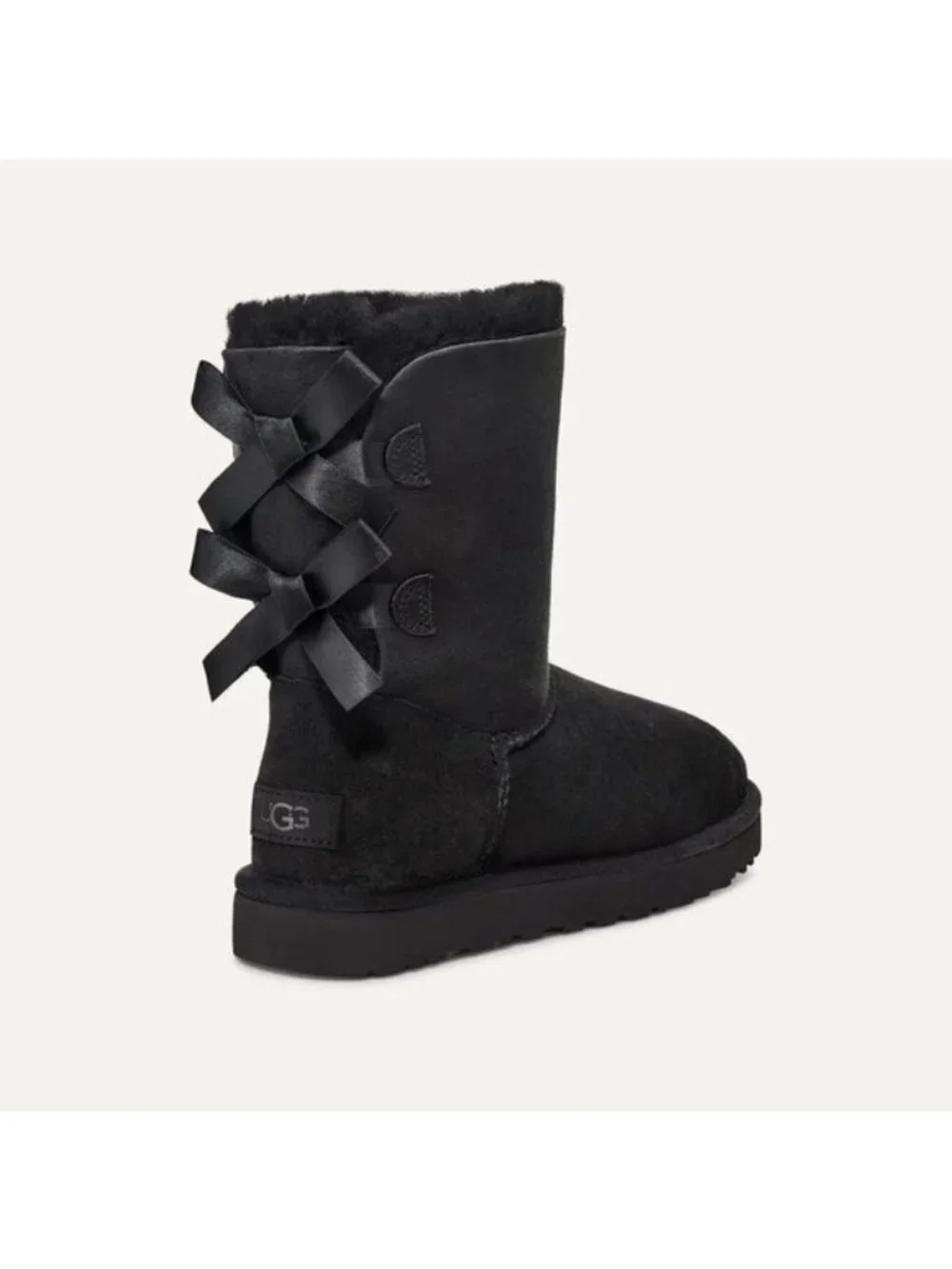 UGG Women's Bailey Bow II Black Suede Lace Up Back Midi Sherpa Lined Pull On Boo